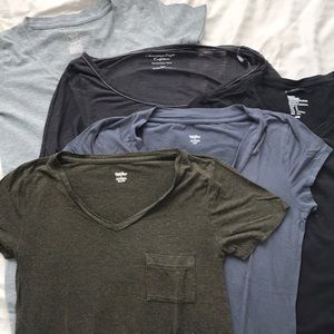 pack of basic v necks w one u neck sheer long slve